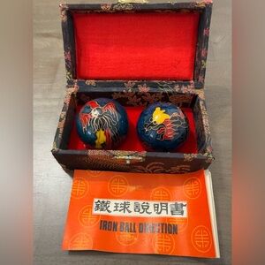 Vintage Blue Dragon Iron Balls Chinese Baoding Cloisonné Balls with Brocade Box